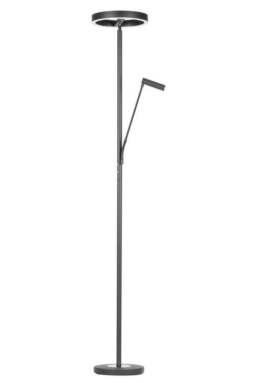 Schwarzer LED-Deckenfluter mit Leselampe, seitliche Perspektive