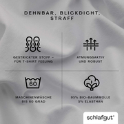 Spannbettlaken XL 511 aus dehnbarem, blickdichtem und straffem Material, gestrickter Stoff für T-Shirt Feeling, atmungsaktiv und robust, maschinenwaschbar bis 60 Grad, besteht aus 95% Bio-Baumwolle und 5% Elasthan, Draufsicht.