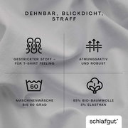 Spannbettlaken XL 511 aus dehnbarem, blickdichtem und straffem Material, gestrickter Stoff für T-Shirt Feeling, atmungsaktiv und robust, maschinenwaschbar bis 60 Grad, besteht aus 95% Bio-Baumwolle und 5% Elasthan, Draufsicht.