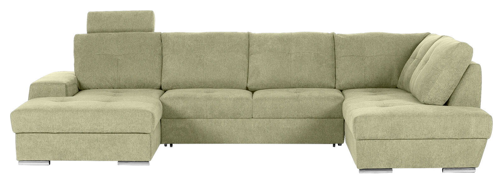Grünes Ecksofa mit Ottomane links, Frontalansicht