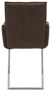 Rückansicht eines braunen Freischwinger-Sessels mit Metallgestell.