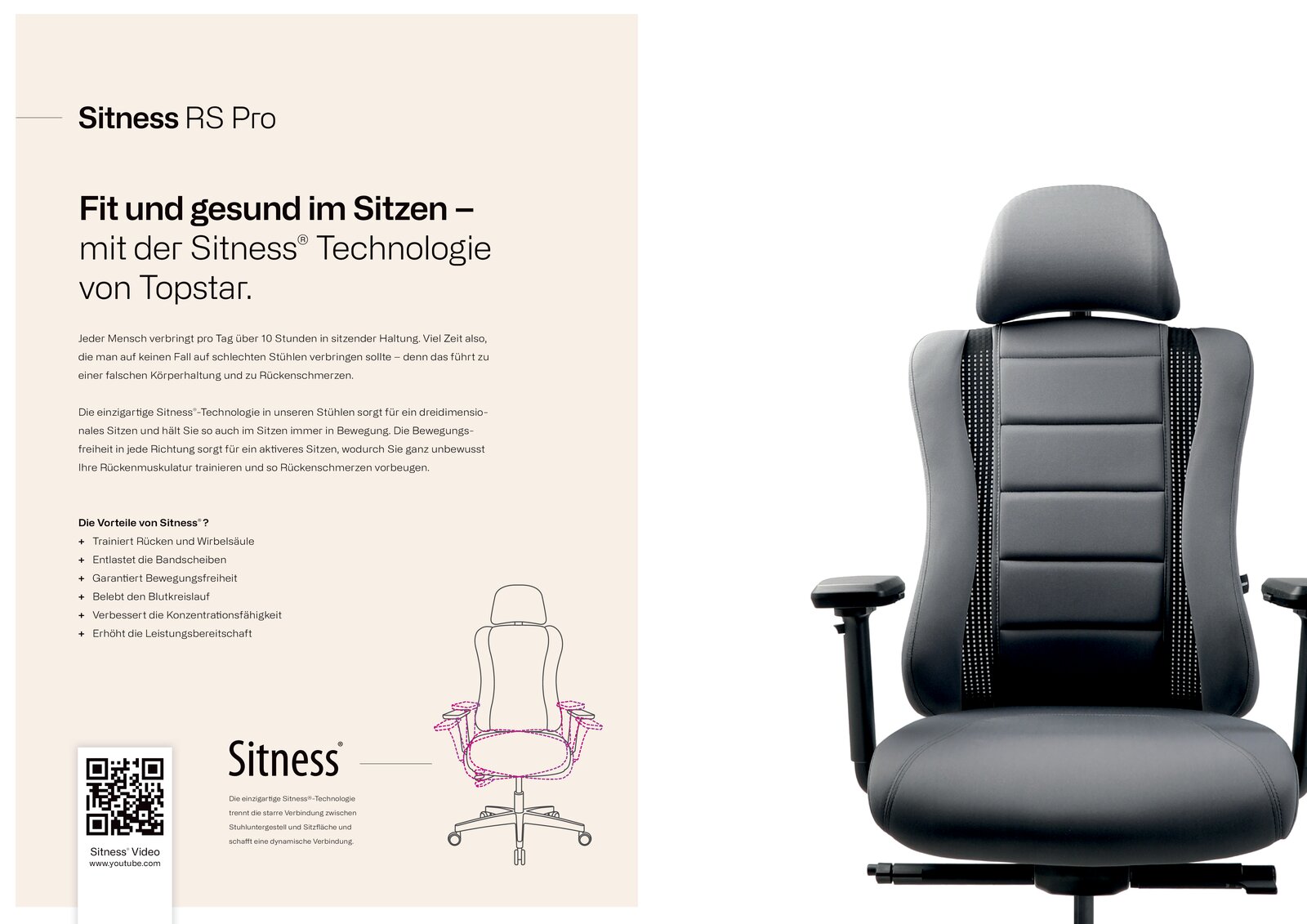 Vorderansicht eines ergonomischen Gaming-Stuhls mit grauem Polster und verstellbaren Armlehnen, geeignet für langes Sitzen.