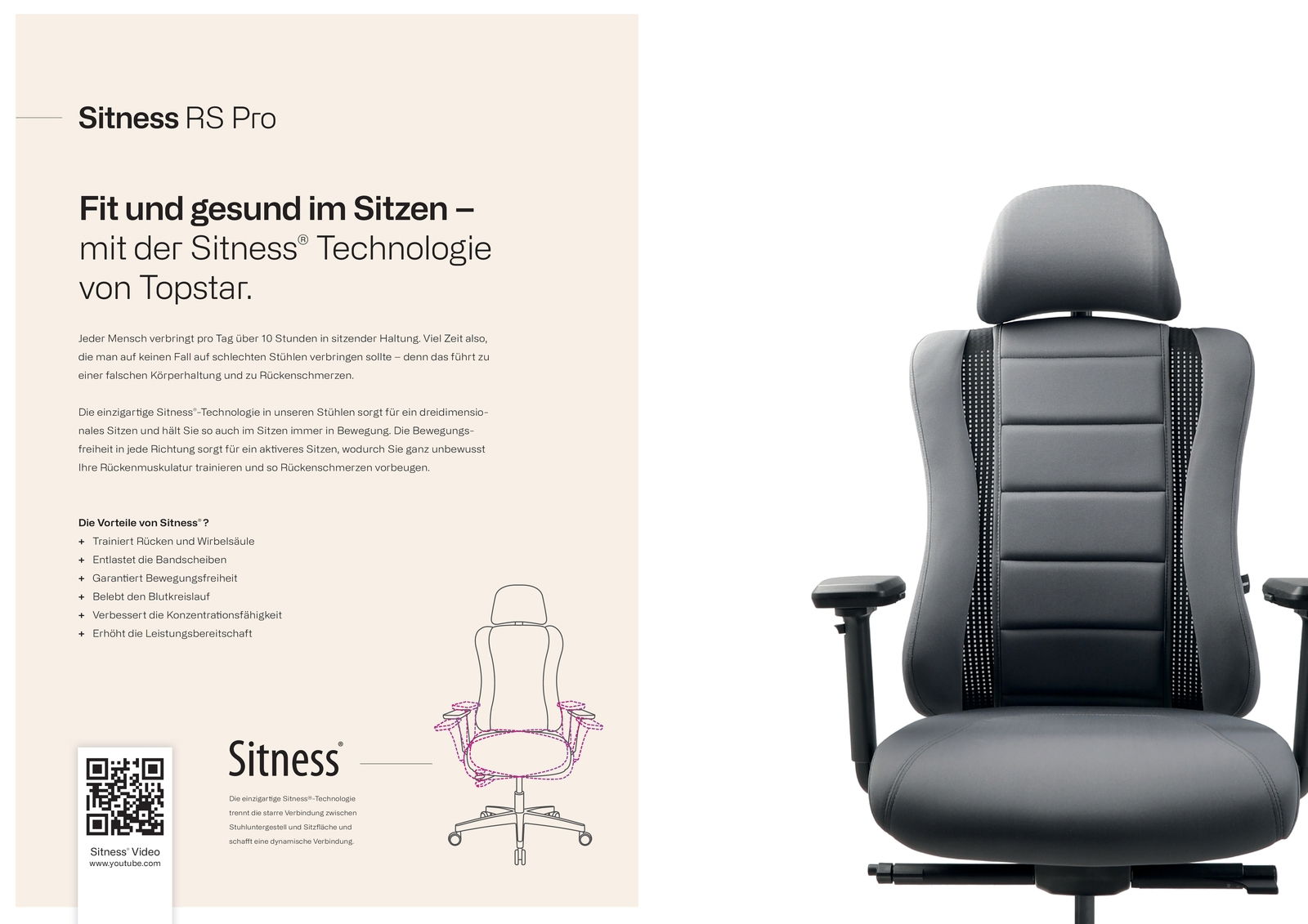 Vorderansicht eines ergonomischen Gaming-Stuhls mit grauem Polster und verstellbaren Armlehnen, geeignet für langes Sitzen.