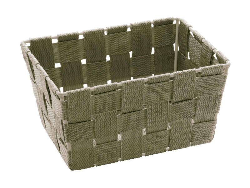 Rechteckiger Badkorb Adria mini in Taupe, aus geflochtenem Material, seitliche Perspektive