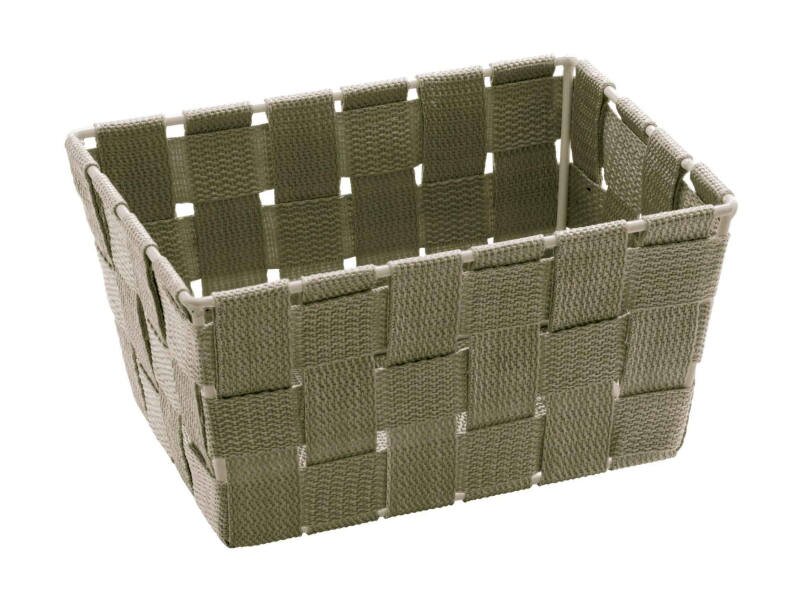 Rechteckiger Badkorb Adria mini in Taupe, aus geflochtenem Material, seitliche Perspektive