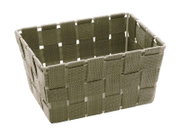 Rechteckiger Badkorb Adria mini in Taupe, aus geflochtenem Material, seitliche Perspektive