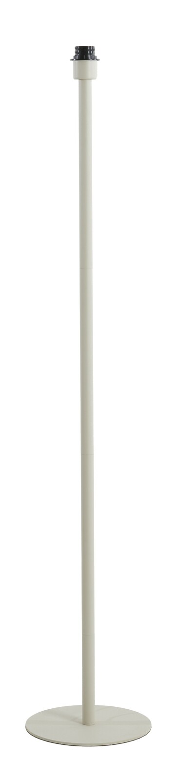 Stehleuchte in seitlicher Perspektive, schlanker weißer Ständer mit rundem Sockel.