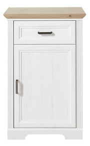 Schmaler Schuhschrank in Weiß mit Holzoberfläche, Frontalansicht