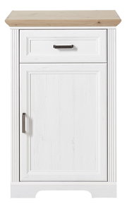 Schmaler Schuhschrank in Weiß mit Holzoberfläche, Frontalansicht