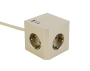 Steckdosenwürfel mit mehreren Steckplätzen und USB-Anschlüssen, seitliche Perspektive