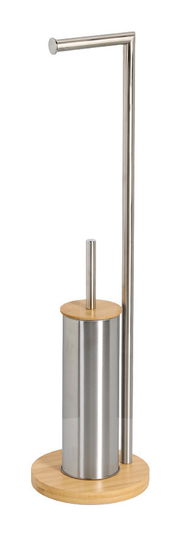 WC-Garnitur aus Edelstahl und Holz, seitliche Perspektive