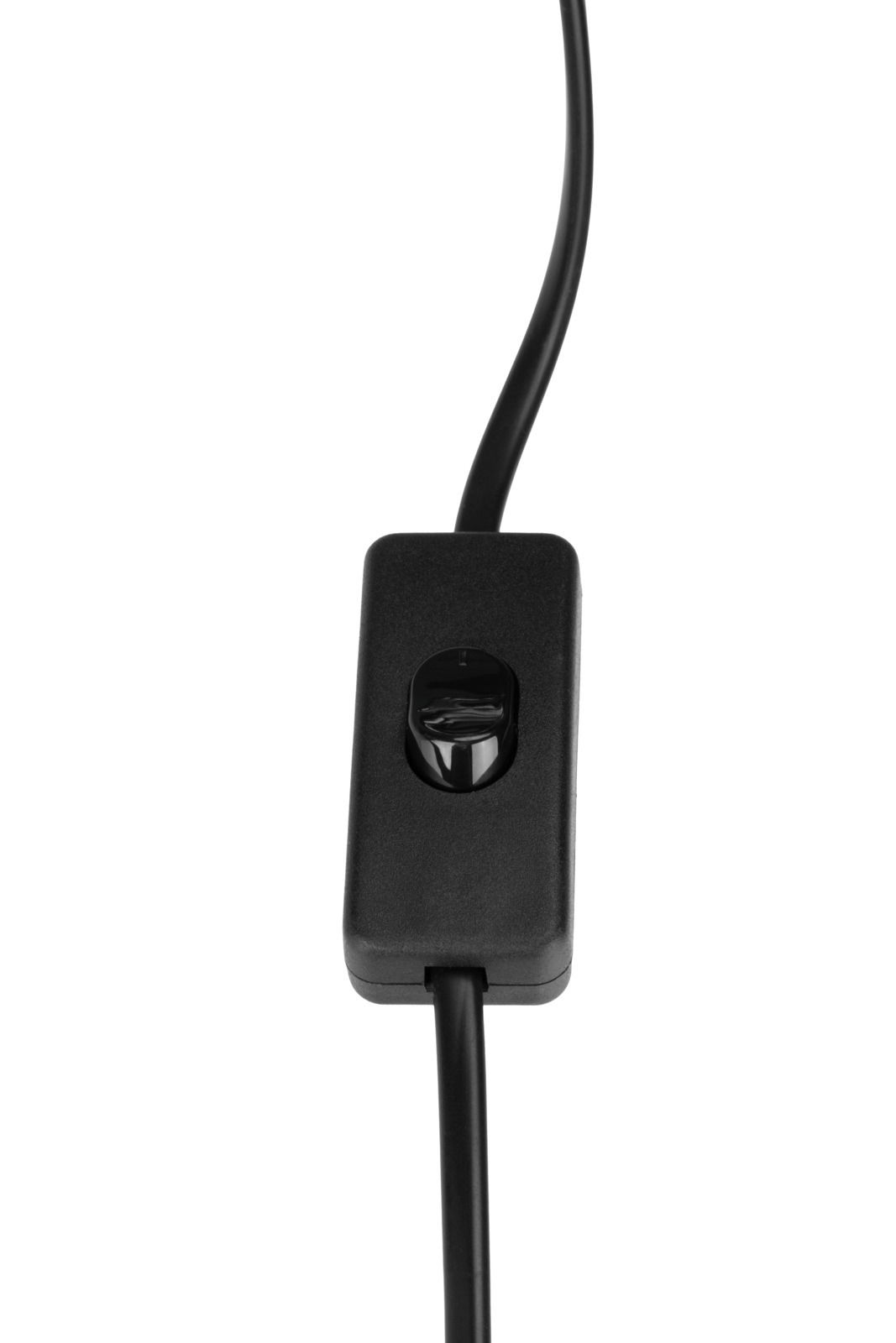 Nahaufnahme eines schwarzen Kabelschalters für eine Tischleuchte