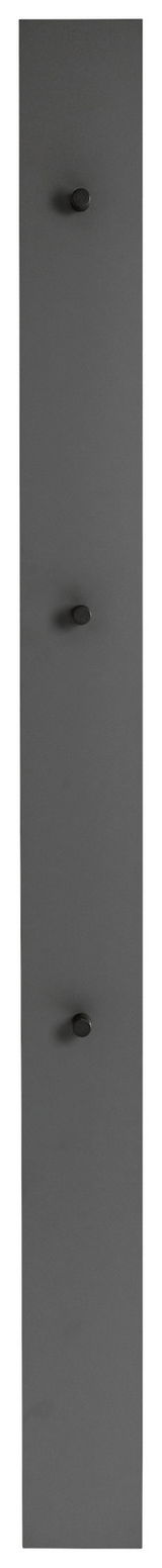 Garderobenpaneel in dunklem Grau mit drei Haken, frontal abgebildet.