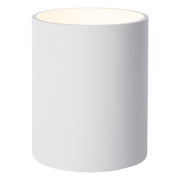 Zylindrische weiße Wandleuchte aus seitlicher Perspektive