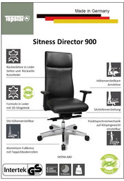 Chefsessel Sitness Director 900 in Frontalansicht mit Leder-Rückenlehne, höhenverstellbaren Armlehnen und Aluminium-Fußkreuz.