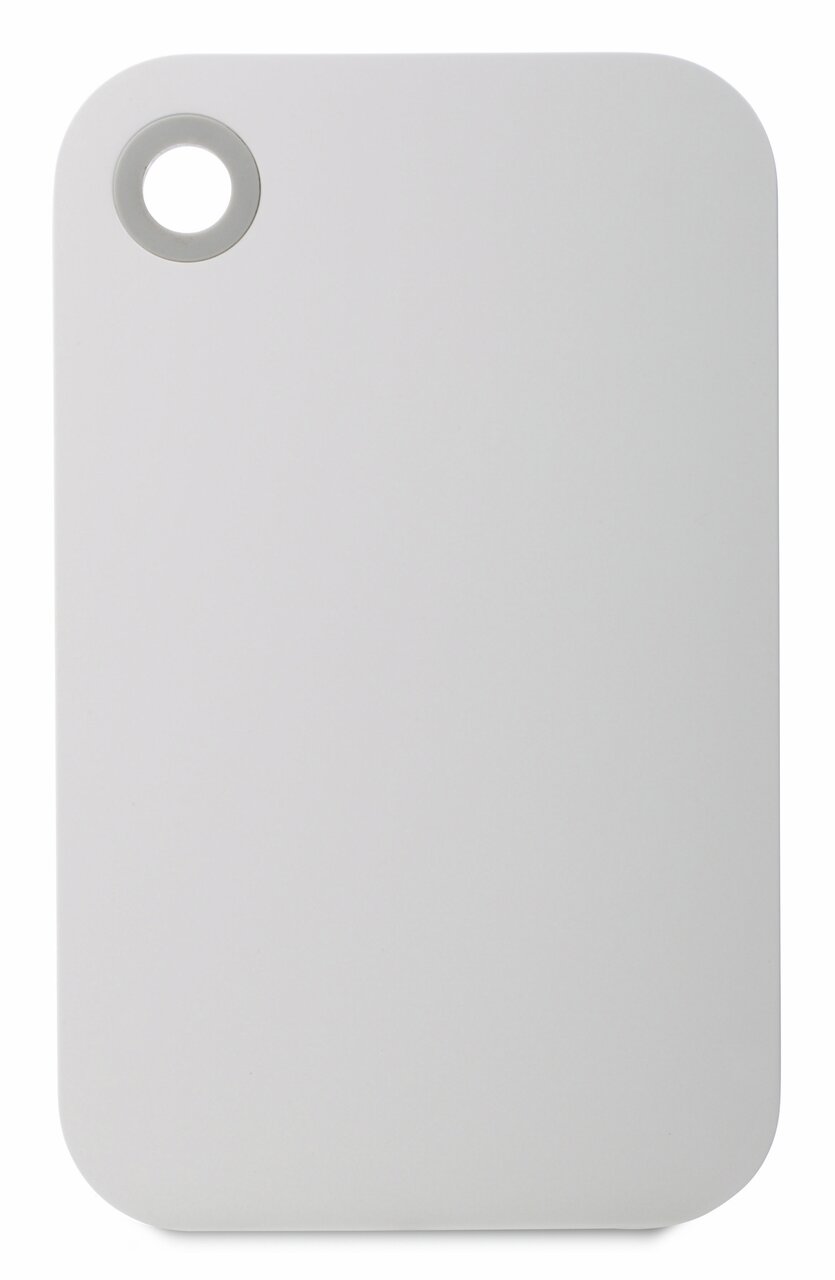 Mepal Frühstücksbrett Weißes Frühstücksbrettchen mit abgerundeten Ecken und Loch, aus der Vogelperspektive fotografiert.