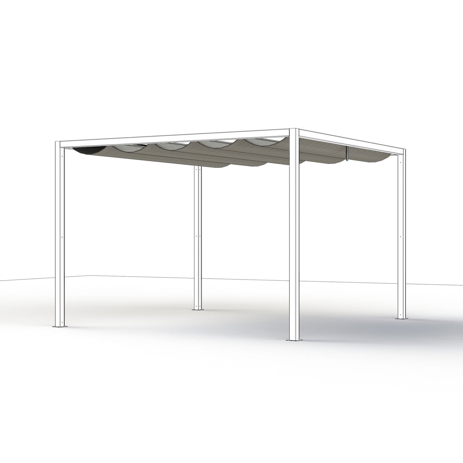 Moderne Pergola mit Faltdach aus seitlicher Perspektive