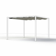 Moderne pergola met vouwdak, gezien vanaf de zijkant