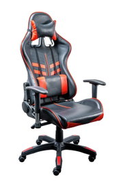 Schwarzer und roter Gaming-Stuhl XORA BETTZY, Vorderansicht, mit ergonomischem Design und verstellbaren Armlehnen.