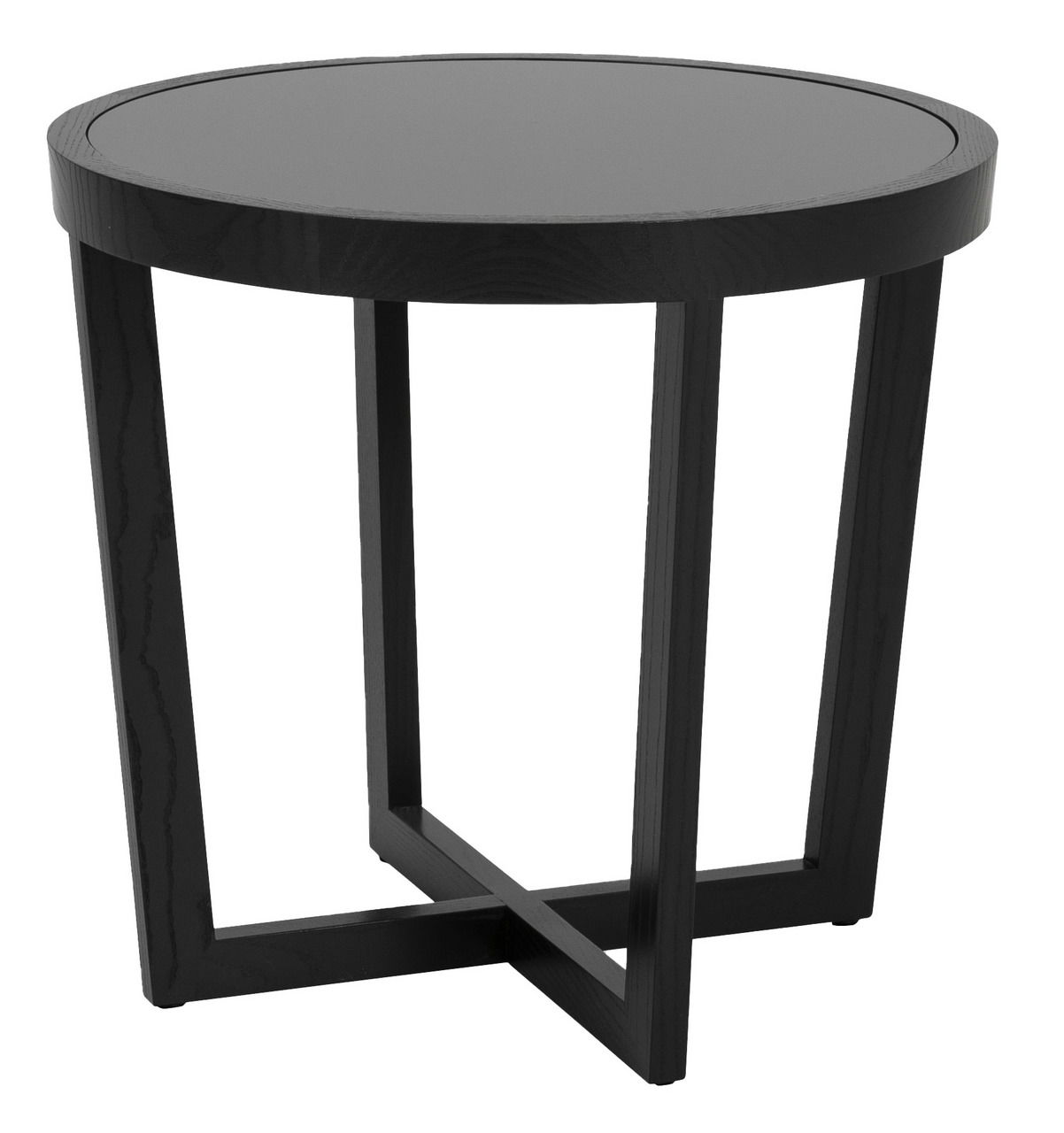 BW Beistelltisch MOOD Runder schwarzer Beistelltisch mit Glasplatte, seitliche Perspektive