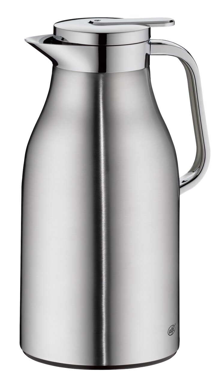 Edelstahl-Isolierkanne mit mattem Finish, seitliche Perspektive