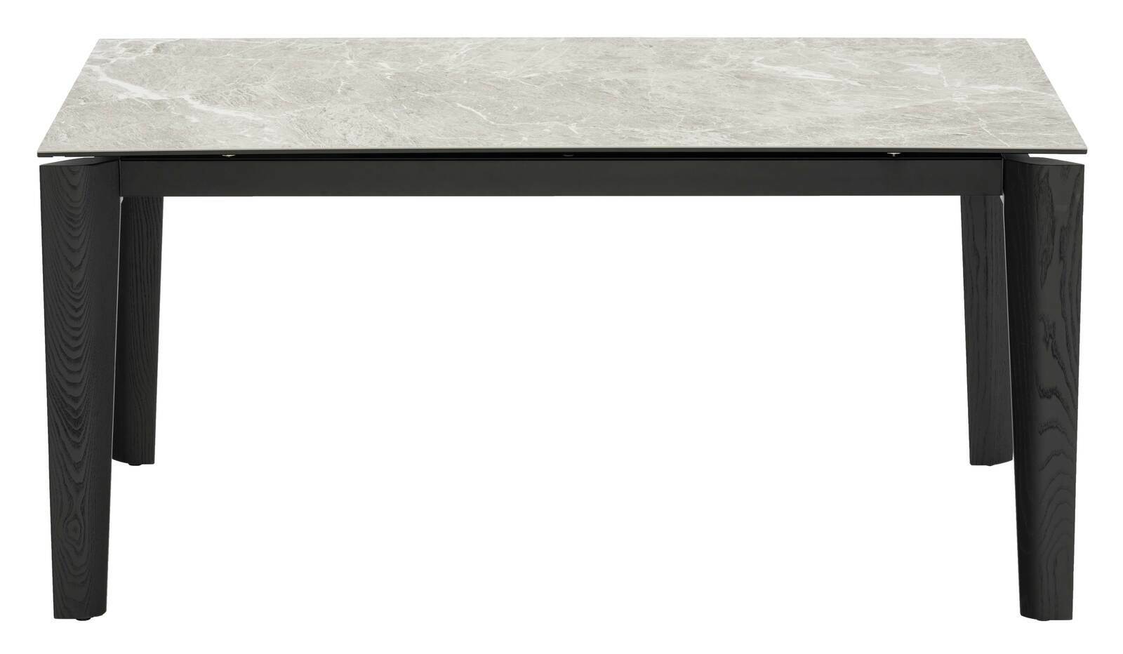 Moderner Esstisch Connubia BAND mit schwarzem Gestell und heller Tischplatte, Frontalansicht.