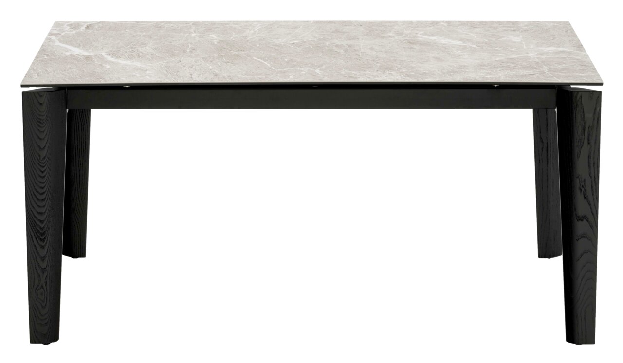 Moderner Esstisch Connubia BAND mit schwarzem Gestell und heller Tischplatte, Frontalansicht.