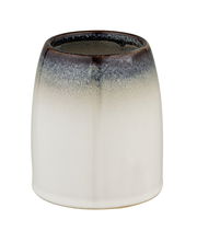 Zahnputzbecher in Braun und Weiß mit sanftem Farbverlauf, seitliche Perspektive