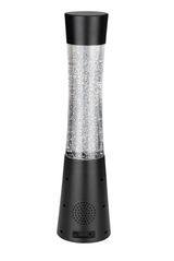Schwarze LED-Dekoleuchte mit glitzerndem Wasser, zylindrische Form, Frontalansicht
