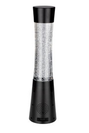 Schwarze LED-Dekoleuchte mit glitzerndem Wasser, zylindrische Form, Frontalansicht