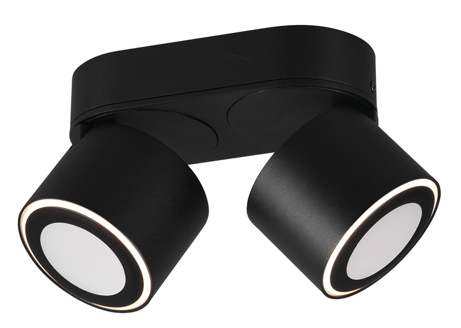 Schwarzer LED-Einbau- und Aufbauspot TAURUS mit zwei verstellbaren Leuchten, seitliche Perspektive