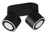 Schwarzer LED-Einbau- und Aufbauspot TAURUS mit zwei verstellbaren Leuchten, seitliche Perspektive