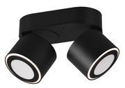 Schwarzer LED-Einbau- und Aufbauspot TAURUS mit zwei verstellbaren Leuchten, seitliche Perspektive