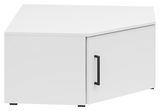 Weißer Eckaufsatzschrank mit schwarzem Griff, perspektivisch von vorne rechts gesehen.