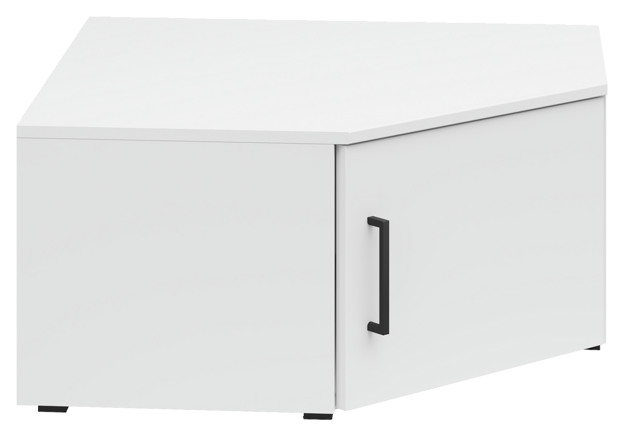 Carryhome Eckaufsatzschrank MULTISTAURAUM Weißer Eckaufsatzschrank mit schwarzem Griff, perspektivisch von vorne rechts gesehen.