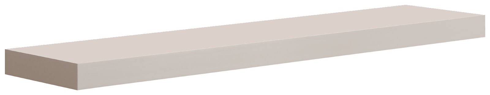 Langes, rechteckiges, hellbeiges Brett/Platte in 3D-Ansicht aus schräger Perspektive (oben und Seite sichtbar) vor weißem Hintergrund