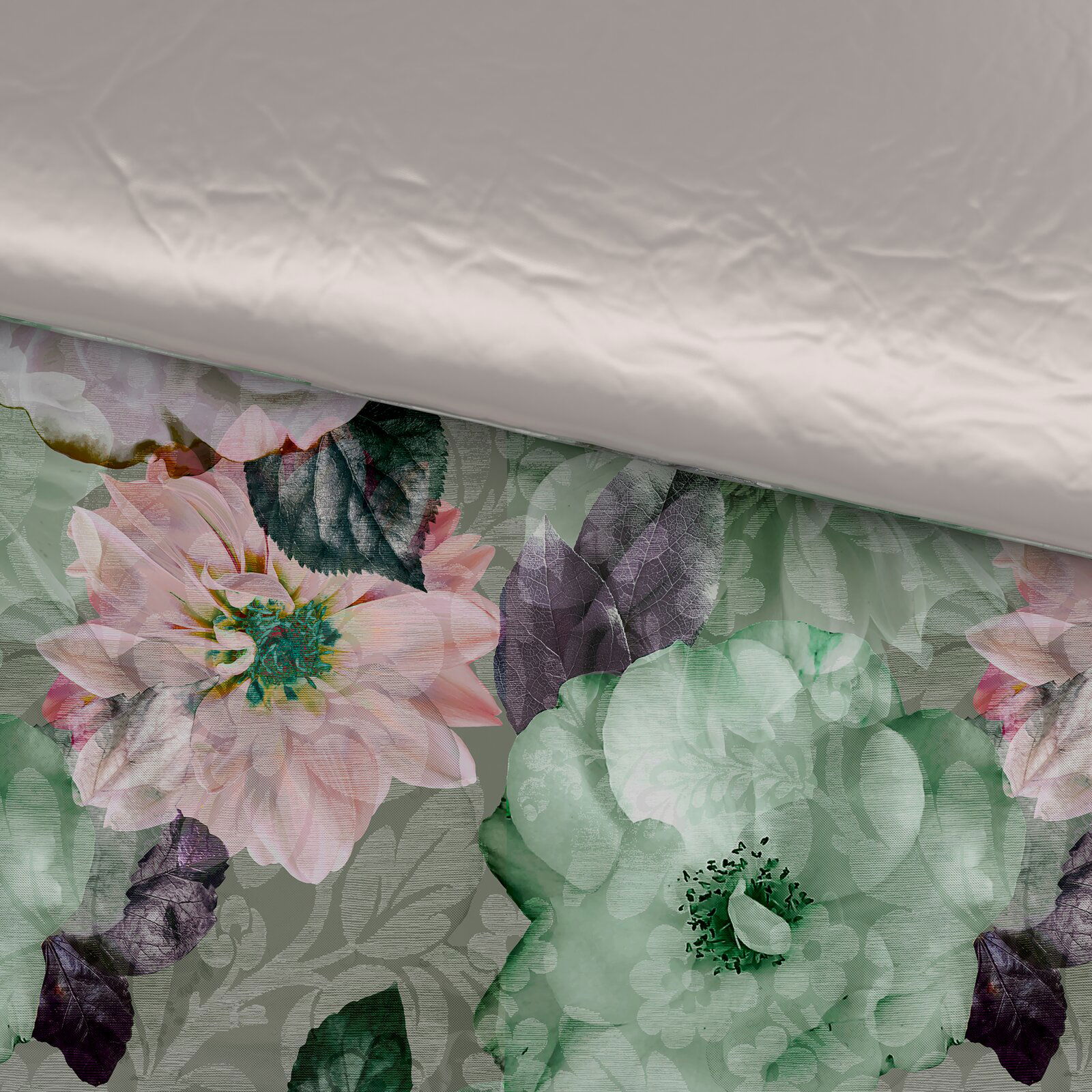 Wendebettwäsche mit floralem Muster in Pastellfarben, Perspektive von oben