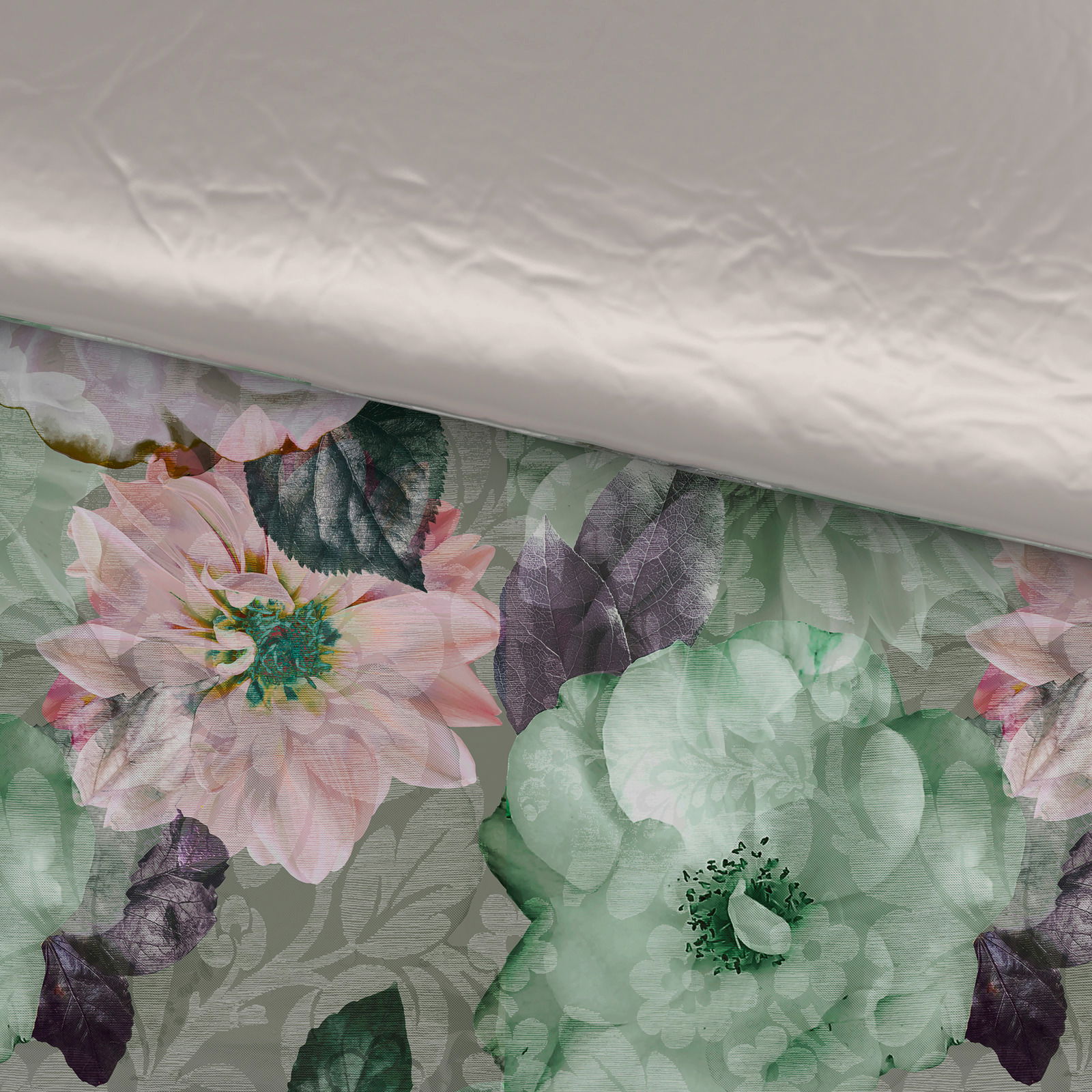 Wendebettwäsche mit floralem Muster in Pastellfarben, Perspektive von oben