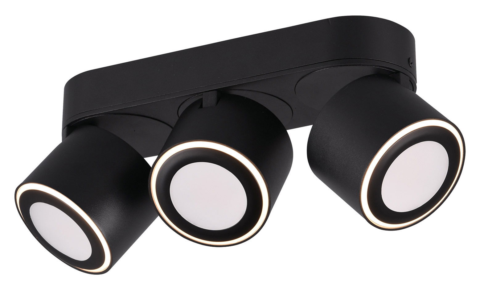 Schwarzer LED-Einbauspot TAURUS mit drei verstellbaren Leuchten, seitliche Perspektive