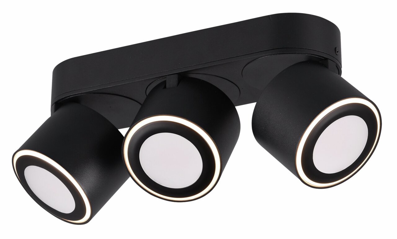 Schwarzer LED-Einbauspot TAURUS mit drei verstellbaren Leuchten, seitliche Perspektive