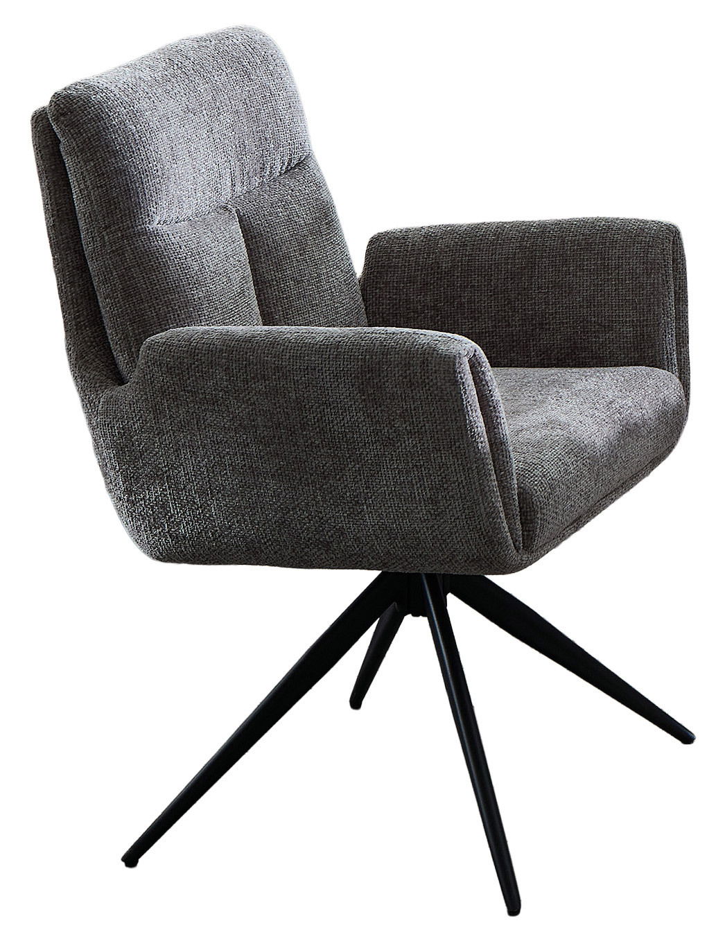 Landscape Stuhl STP1 COLMAR Moderner grauer Stuhl mit Armlehnen und schwarzem Metallgestell, seitliche Perspektive