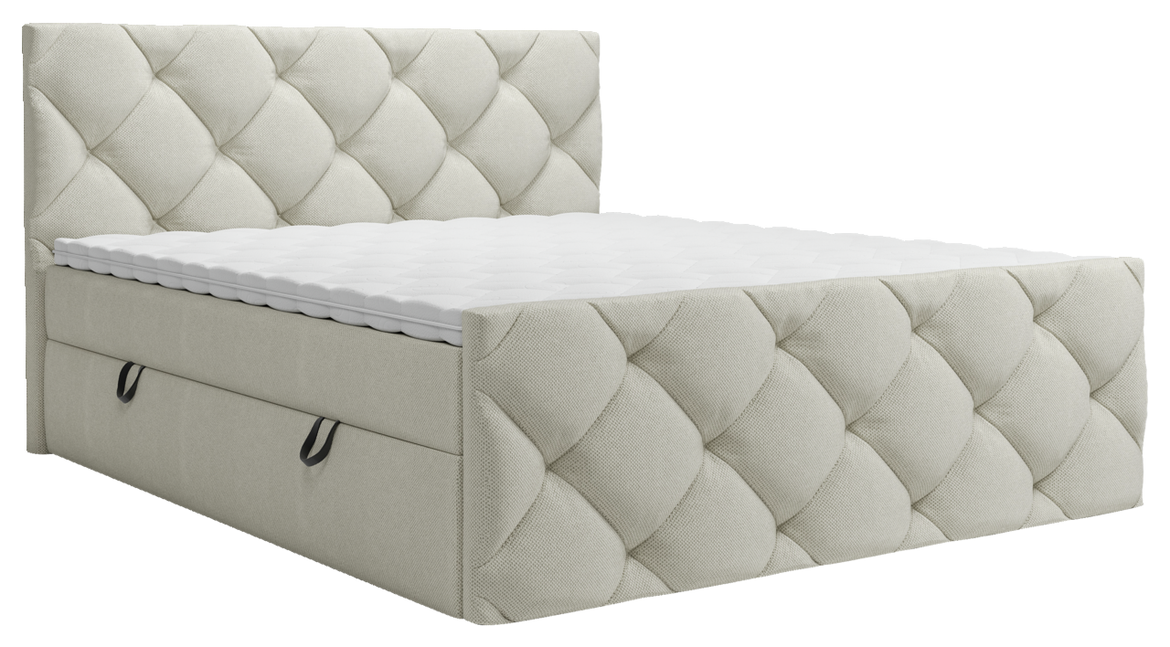 Z2 Boxbett Pedro Beiges Boxbett mit gestepptem Kopfteil und Stauraum, seitliche Perspektive