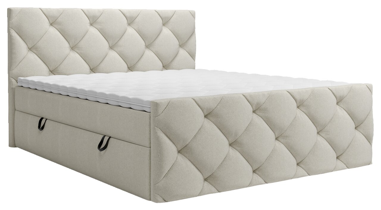 Z2 Boxbett Pedro Beiges Boxbett mit gestepptem Kopfteil und Stauraum, seitliche Perspektive