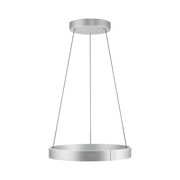 Moderne Pendelleuchte PURE E-CLIPSE in silberner Farbe, von unten betrachtet, mit kreisförmigem Design und drei dünnen Aufhängungen.