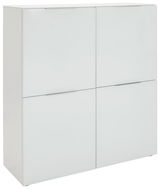 Weißes Highboard mit vier Türen, seitliche Perspektive