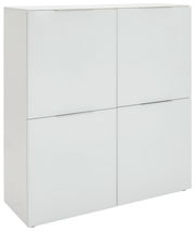 Weißes Highboard mit vier Türen, seitliche Perspektive