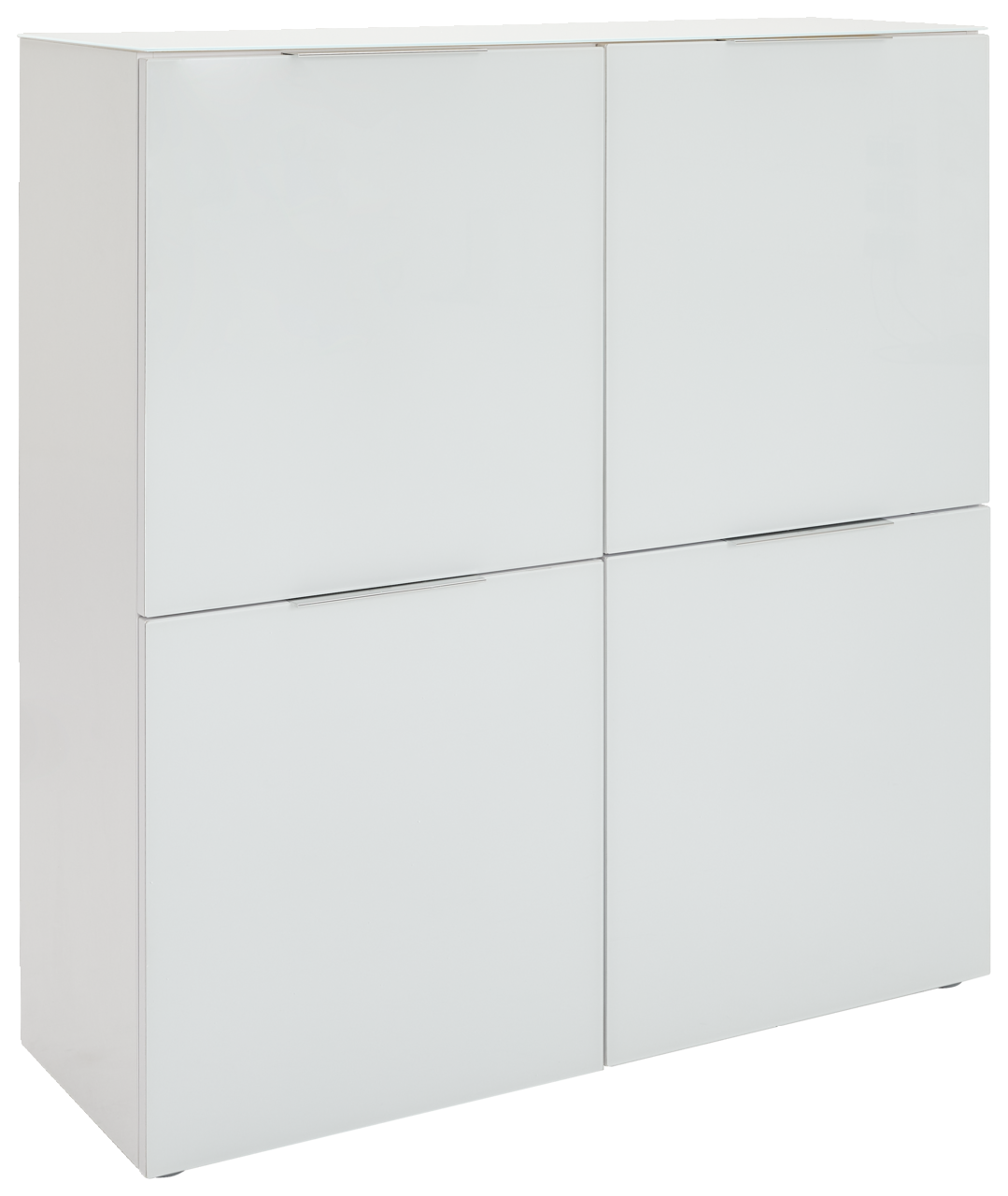 Voleo Highboard MALIN Weißes Highboard mit vier Türen, seitliche Perspektive