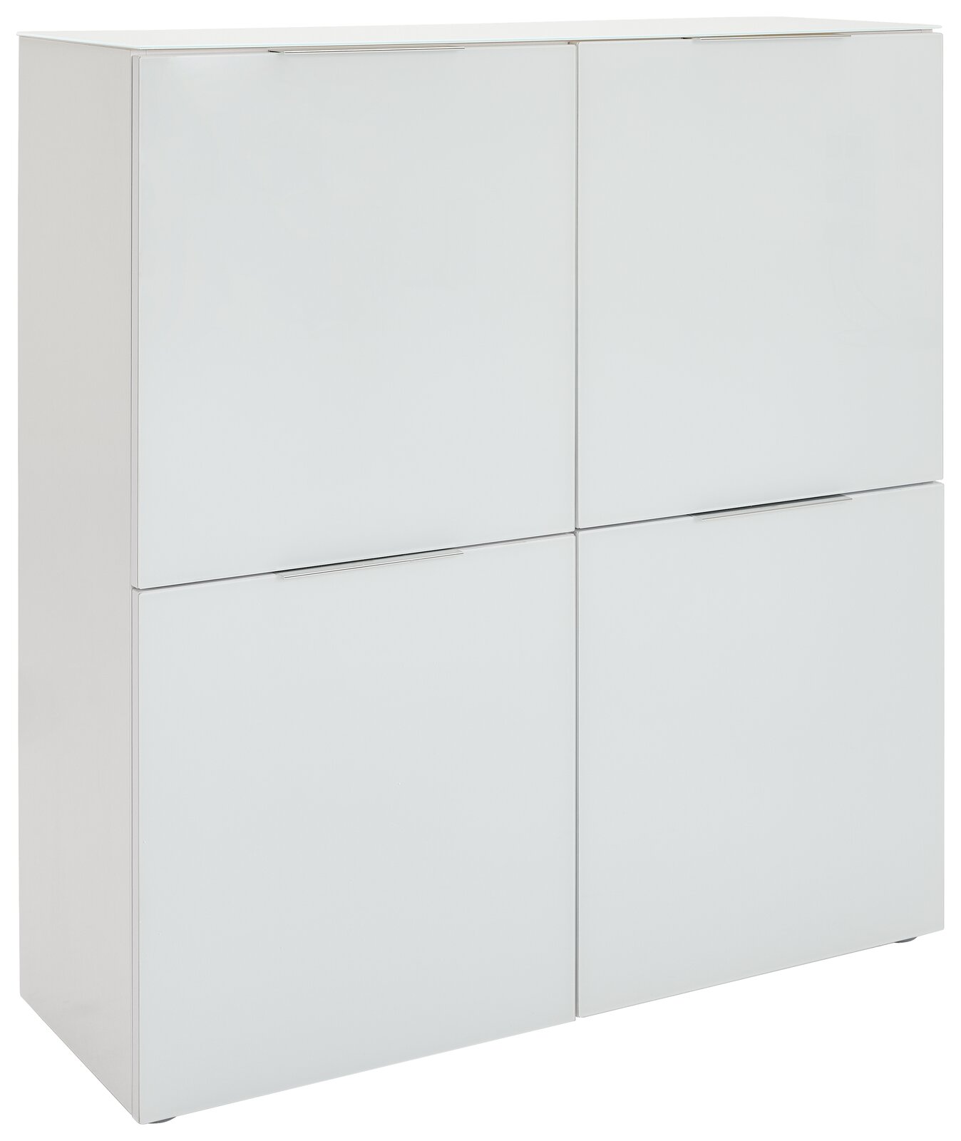 Voleo Highboard MALIN Weißes Highboard mit vier Türen, seitliche Perspektive
