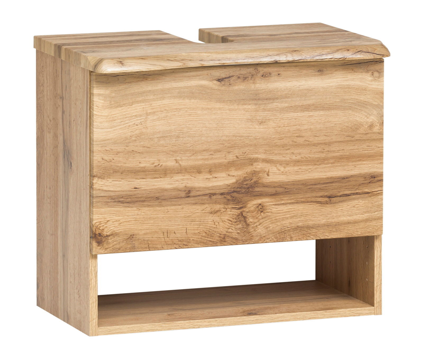 Waschbeckenunterschrank aus Holz in Eichenoptik, Frontalansicht