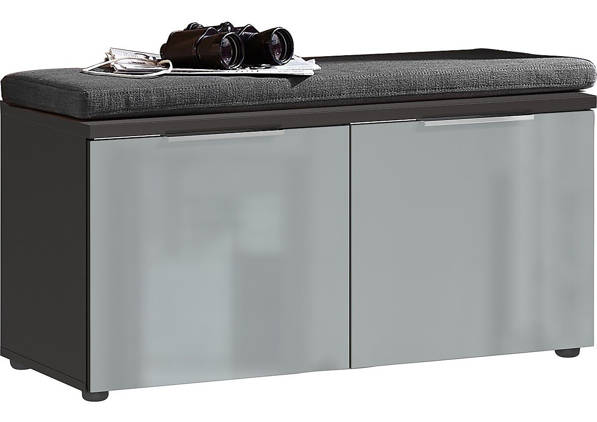 MID.YOU Garderoben-Set GENOVA Garderobenbank mit grauem Sitzpolster und zwei Türen, seitliche Perspektive